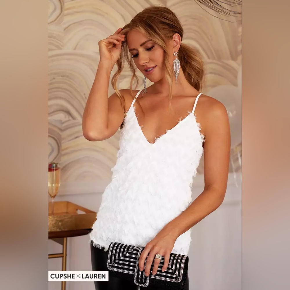 Tis' The SZN Fringe V-Neck Cami, size Medium